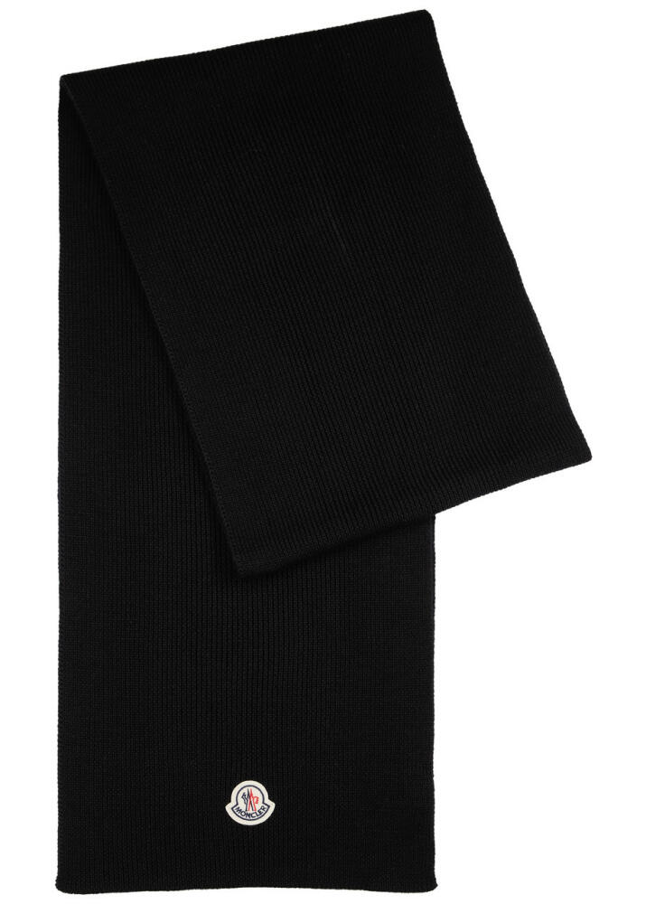 Moncler Logo Ribbed Wool Scarf - Black Cover