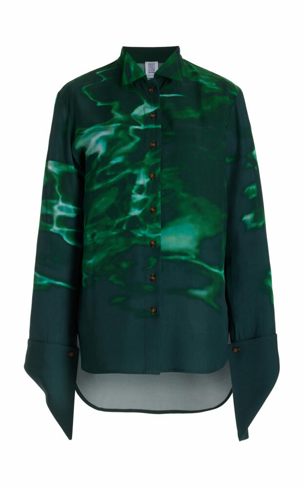 Rosie Assoulin - Printed Cotton-Silk Button-Down Shirt - Dark Green Cover