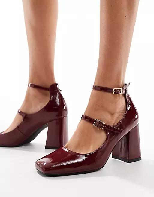 Simmi LondonVinda mid block heel shoes with straps in dark red Cover