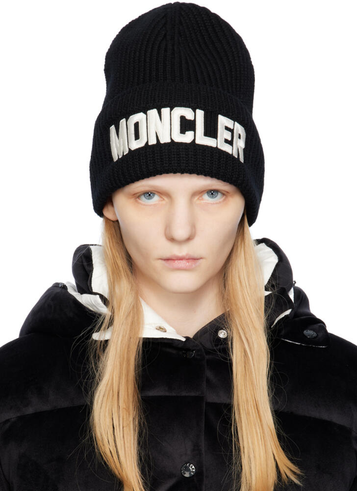 Moncler Black Embroidered Beanie Cover