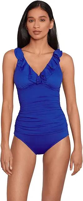 Lauren Ralph Lauren Beach Club Solids Ruffle Underwire Tankini (Royal) Women's Swimwear Cover