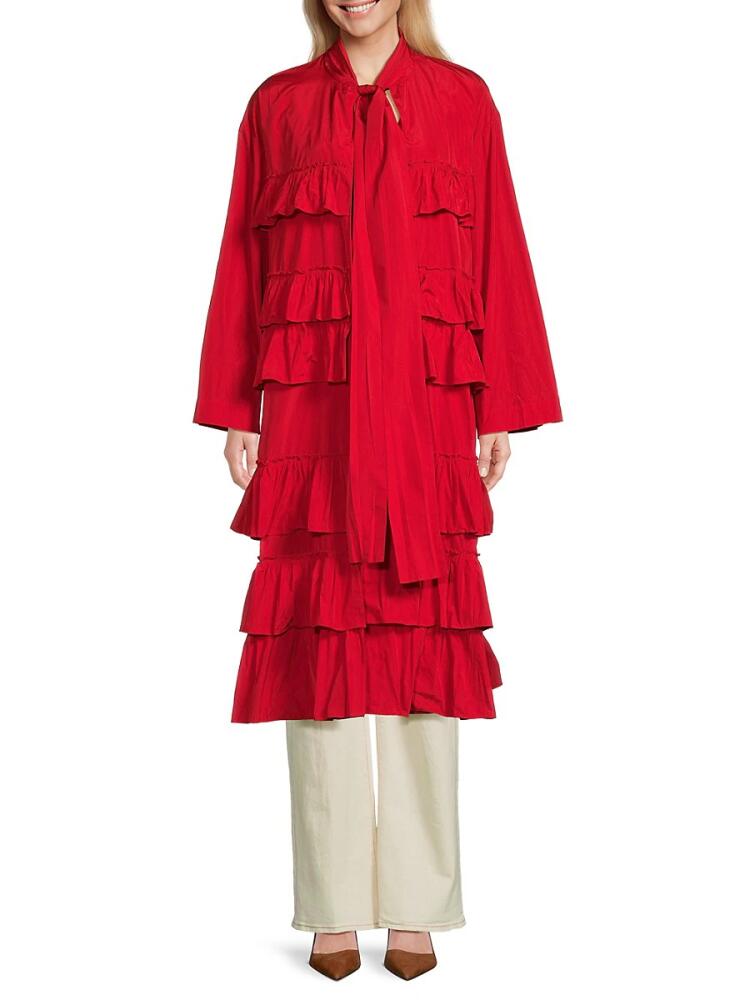 Valentino Women's Ruffle Tiered Longline Coat - Red Cover