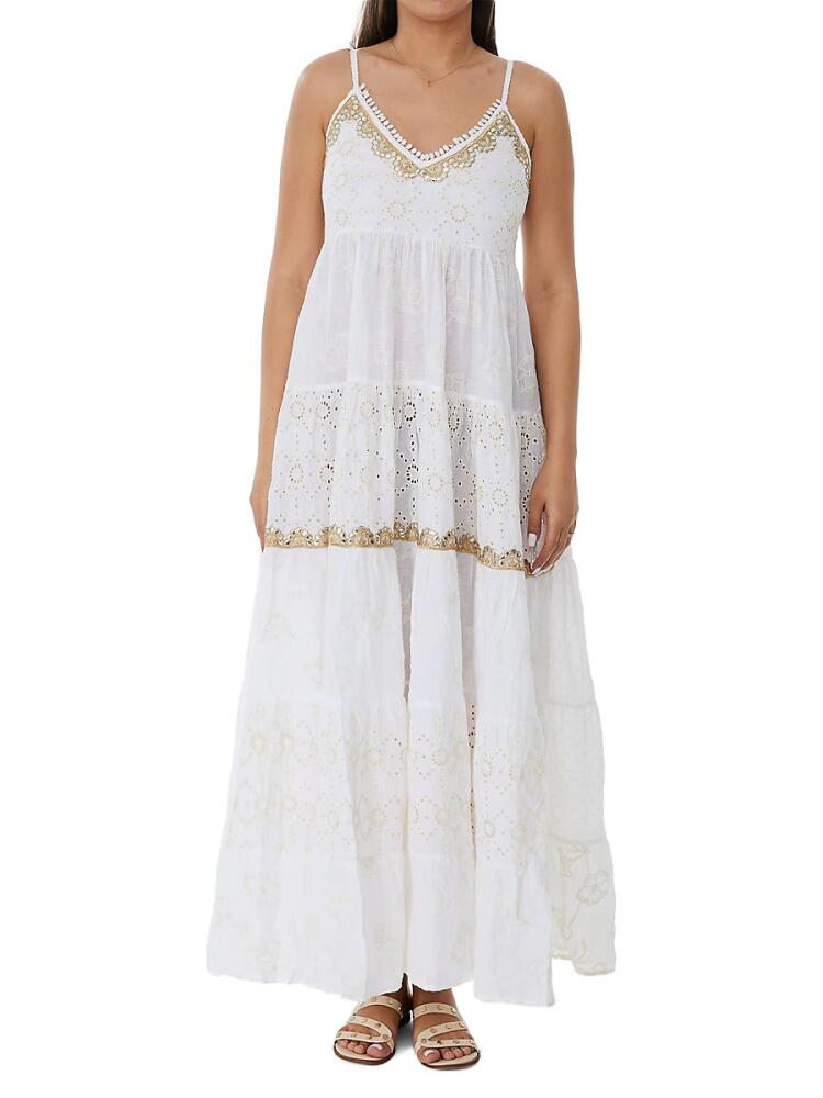 Ranee's Women's Tiered Eyelet Maxi Dress - White Cover