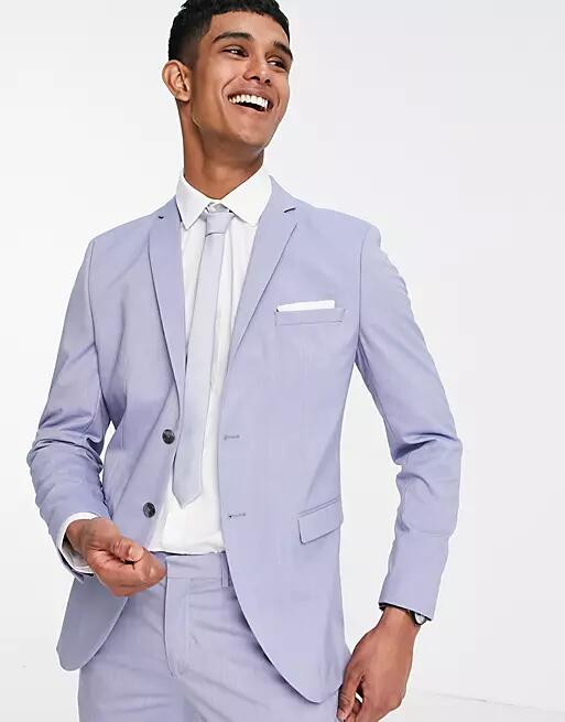 Selected Homme slim fit suit jacket in light blue-Purple Cover