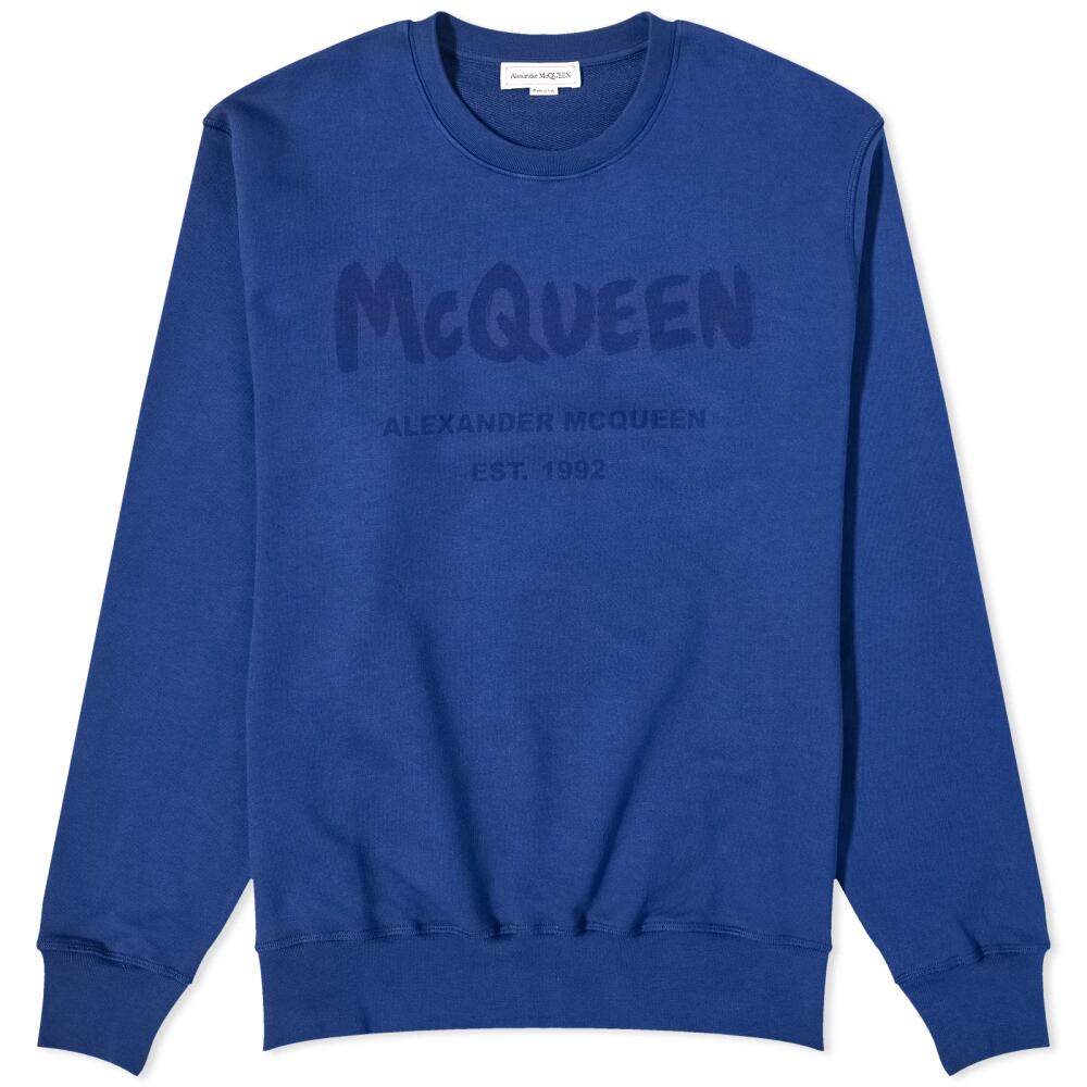 Alexander McQueen Men's Graffiti Logo Crew Sweat in Midnight Blue Cover