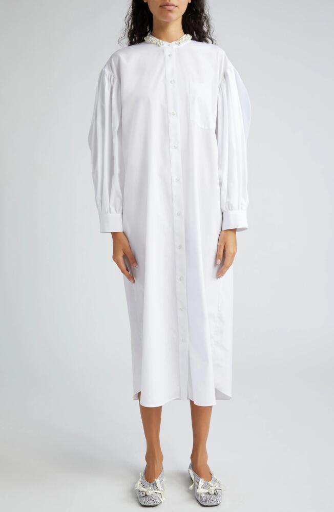 Simone Rocha Bow Back Long Sleeve Cotton Poplin Midi Shirtdress in White/Pearl Cover