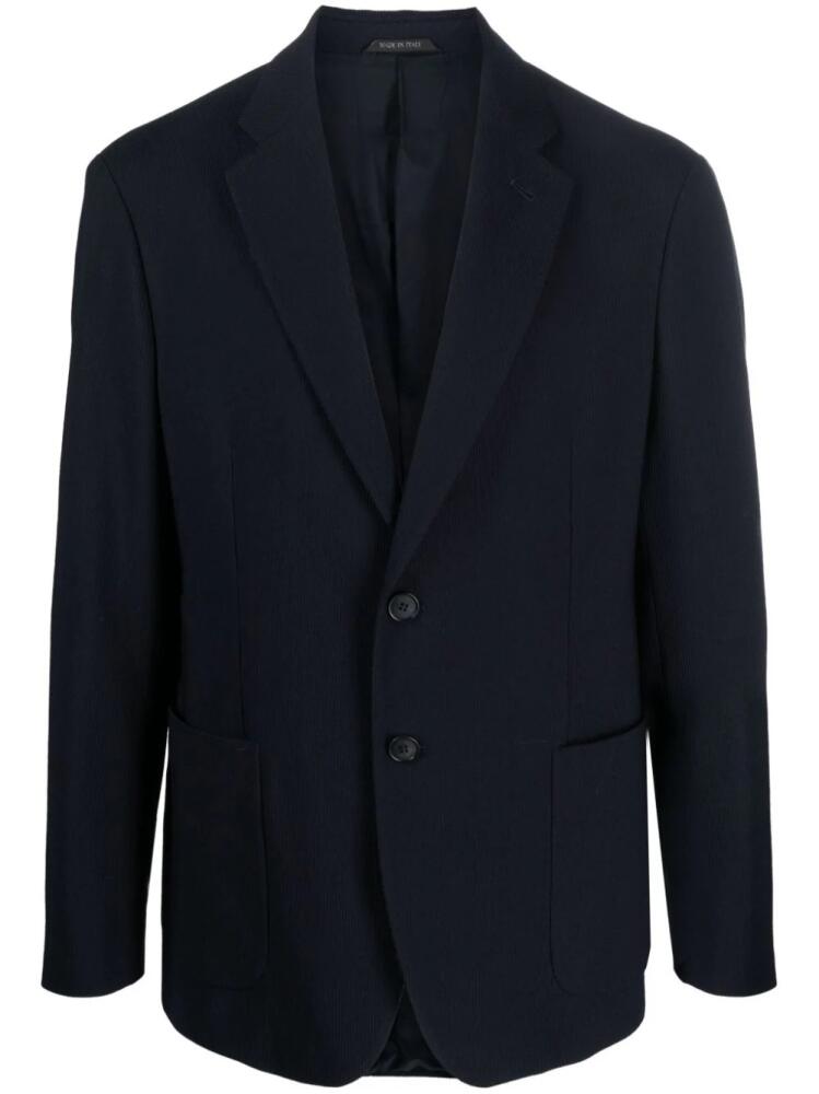 Giorgio Armani micro-canneté effect notched-lapel blazer - Blue Cover