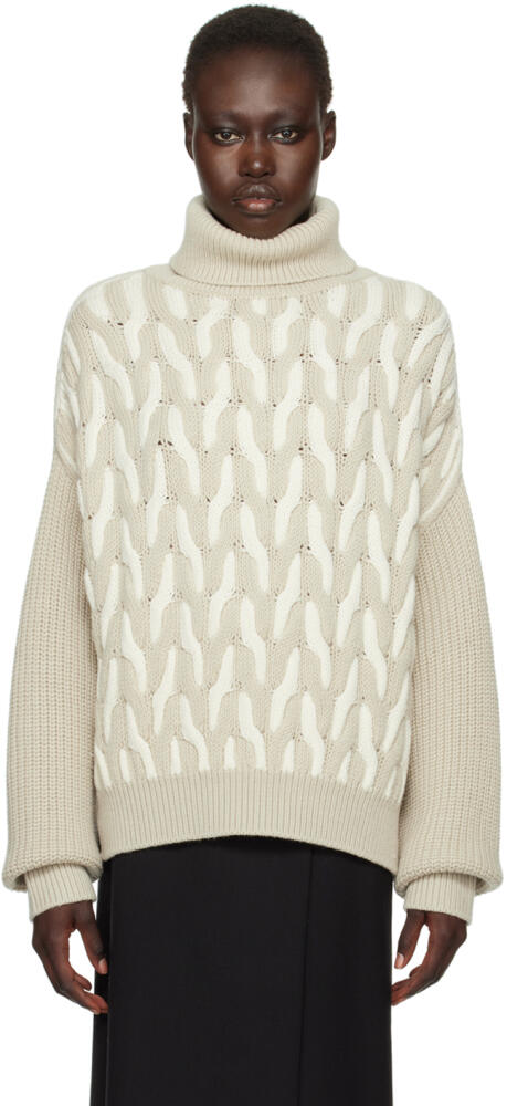 BOSS Beige & Off-White Two-Tone Cable Turtleneck Cover