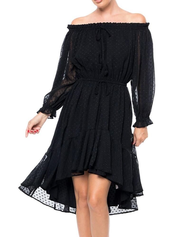 MEGHAN LA Women's Keiko Swiss Dot Peasant Dress - Black Cover