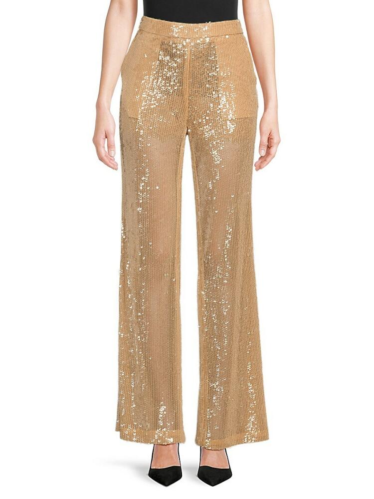 BCBGMAXAZRIA Women's Wide Leg Sequin Pants - Champagne Cover