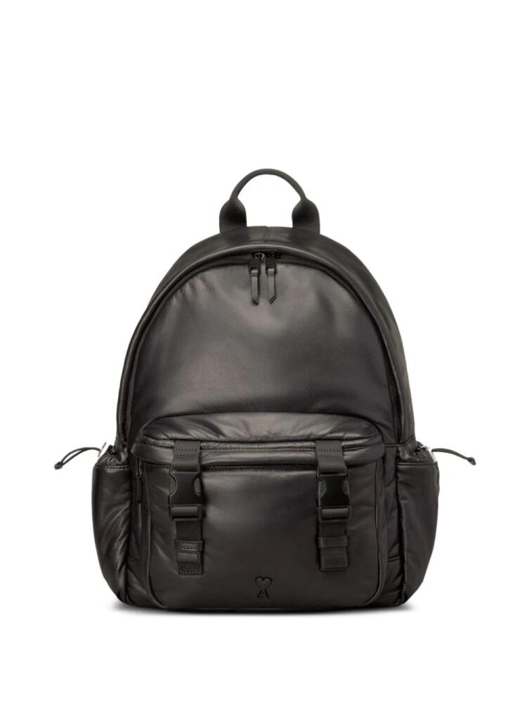 AMI Paris logo-plaque leather backpack - Black Cover