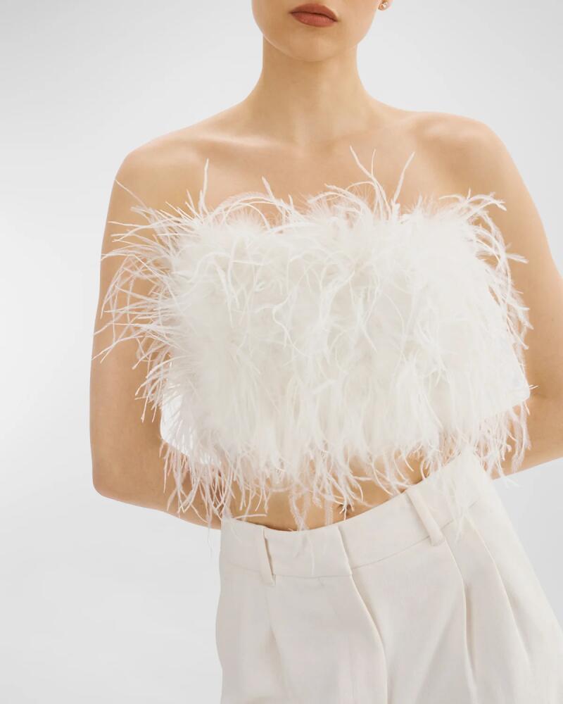 LaMarque Zaina Strapless Ostrich-Feather Crop Top Cover