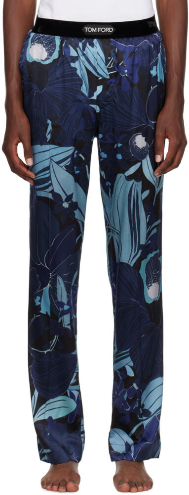 TOM FORD Blue Silk Pyjama Pants Cover