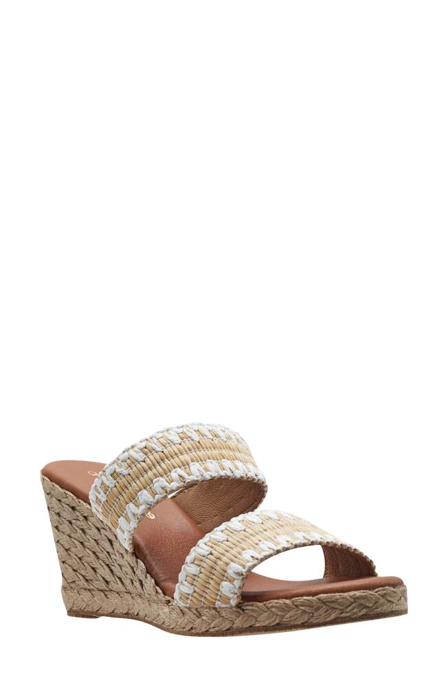 André Assous Nolita Raffia Wedge Slide Sandal in Beige /White Fabric Cover