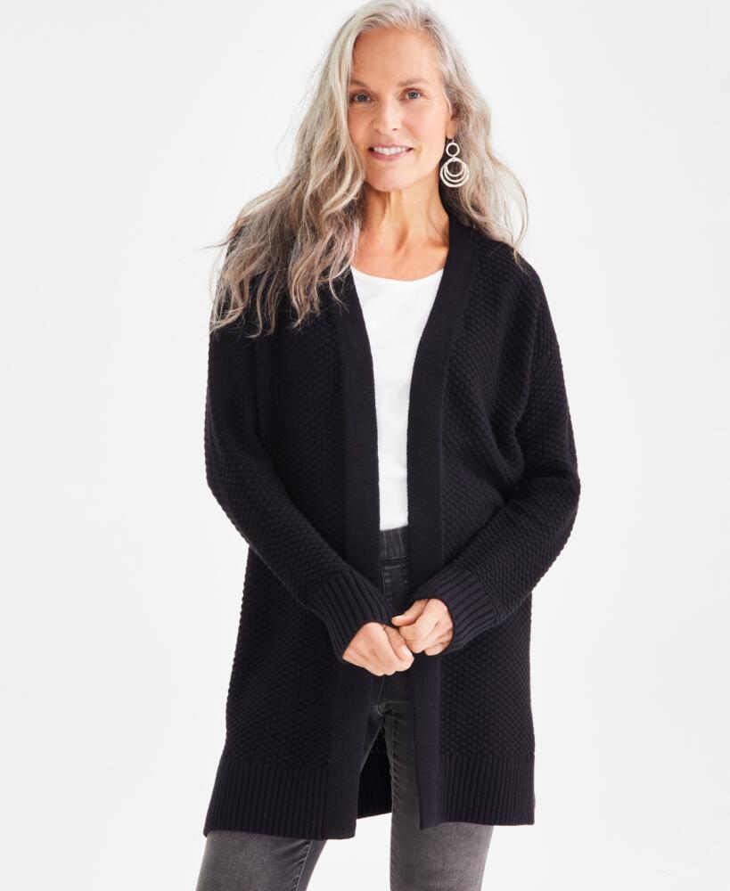 Style & Co Women's Open-Front Long-Sleeve Cardigan, Created for Macy's - Deep Black Cover