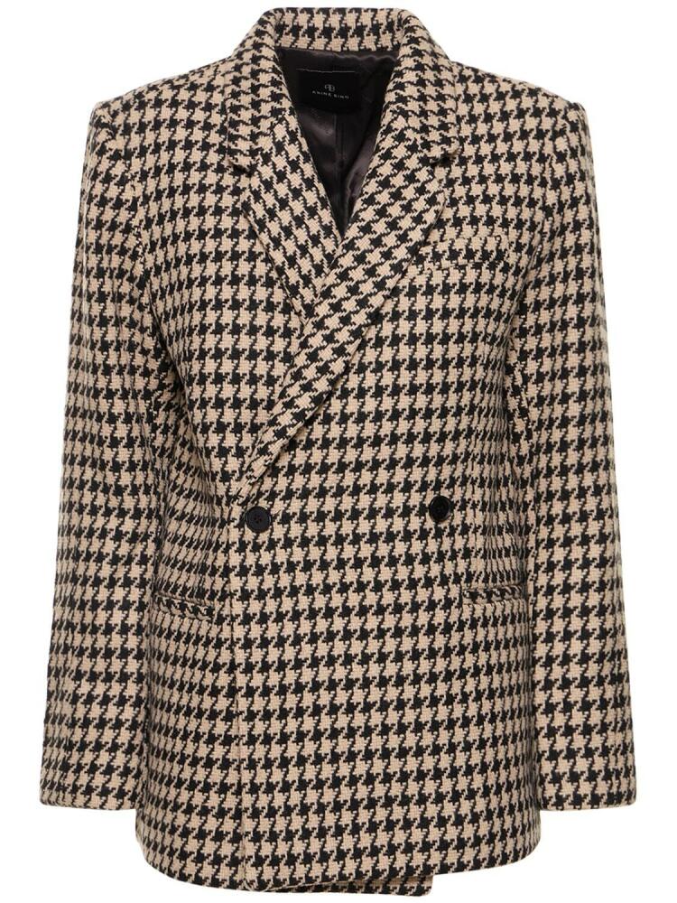 ANINE BING Kaia Wool Blend Houndstooth Blazer Cover