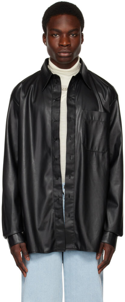 LU'U DAN Black Oversized Faux-Leather Shirt Cover