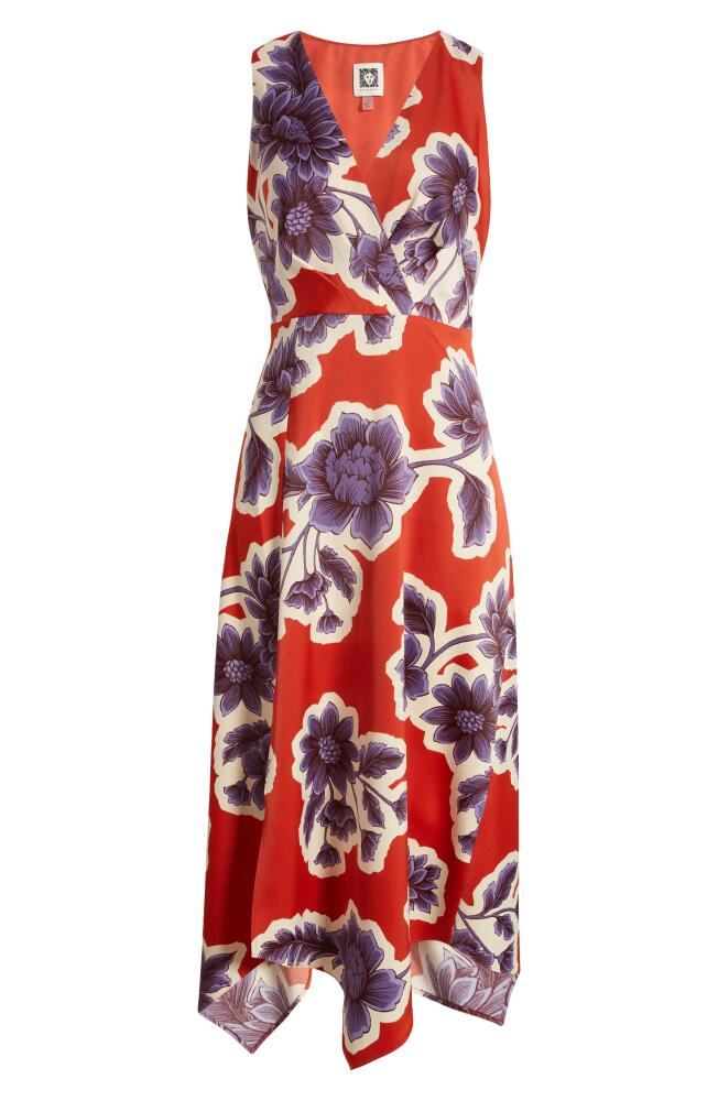 Anne Klein Floral Handkerchief Hem Dress in Tandoori Red Multi Cover