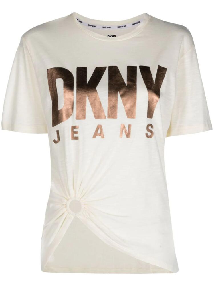 DKNY logo-print knot-detail T-shirt - Neutrals Cover