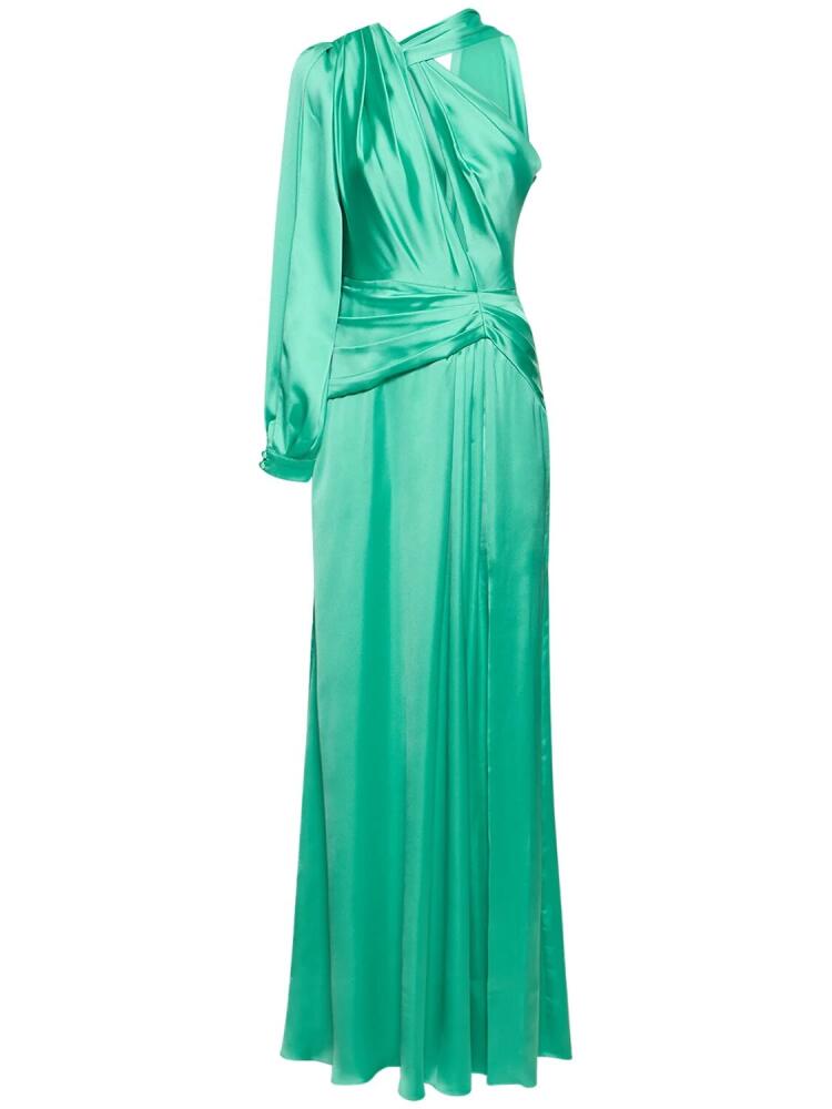 ZUHAIR MURAD Draped Light Satin One-sleeve Long Dress Cover