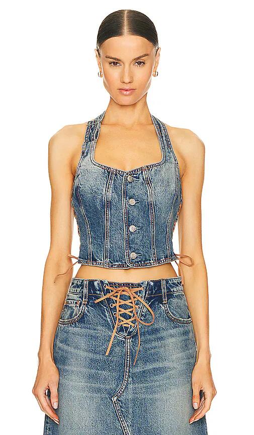 GRLFRND Phoebe Laced Halter Top in Blue Cover