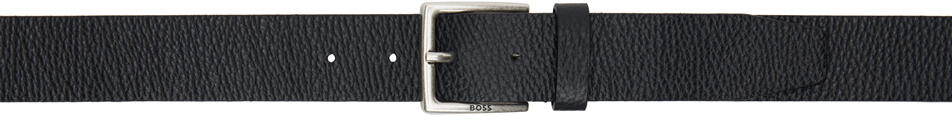 BOSS Black Grained Italian-Leather Logo Buckle Belt Cover