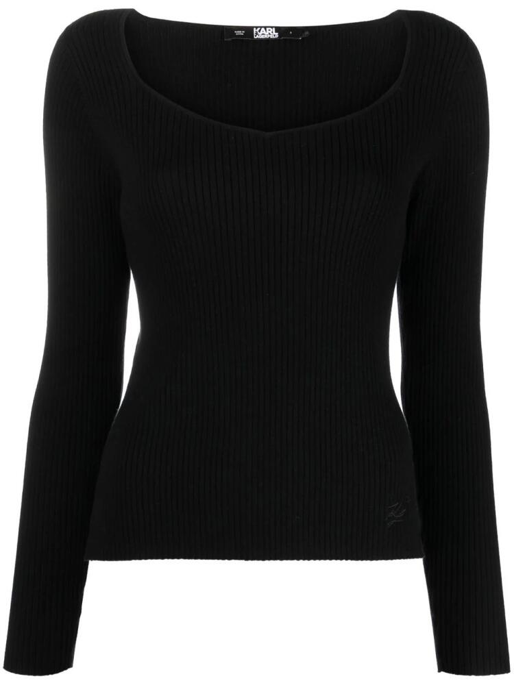 Karl Lagerfeld long-sleeved ribbed-knit top - Black Cover