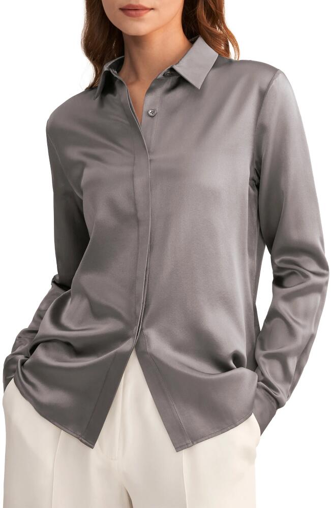 Lilysilk Basic Concealed Placket Silk Shirt in Dark Gray Cover