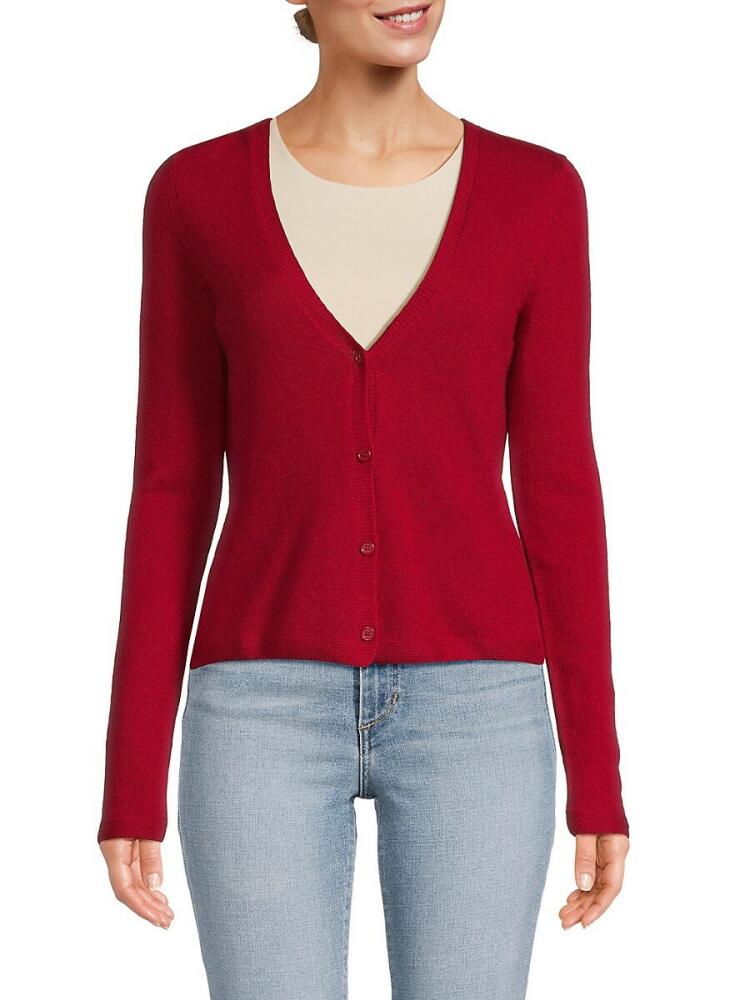 Sofia Cashmere Women's Cashmere Solid Cardigan - Red Cover