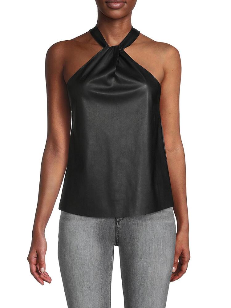 Love Ady Women's Faux Leather Twist Halterneck Top - Black Cover