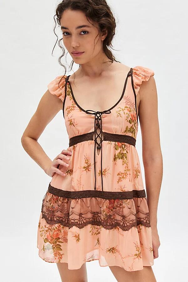 Kimchi Blue Emma Strappy Lace Up Mini Dress in Pink Combo Cover