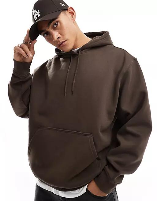 Weekday relaxed heavyweight jersey hoodie in brown Cover