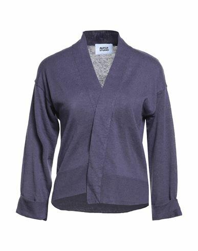 Alpha Studio Woman Cardigan Purple Linen, Cotton Cover