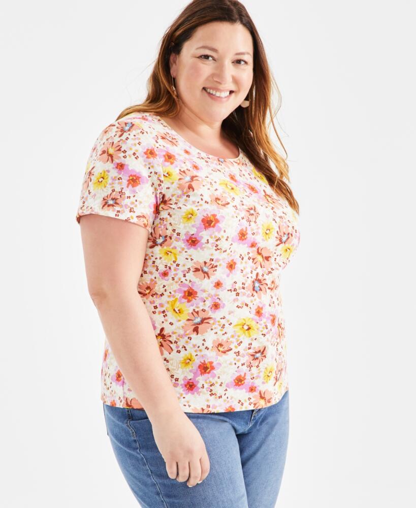 Style & Co Plus Size Printed Scoop-Neck Top, Created for Macy's - Sea Coral Cover