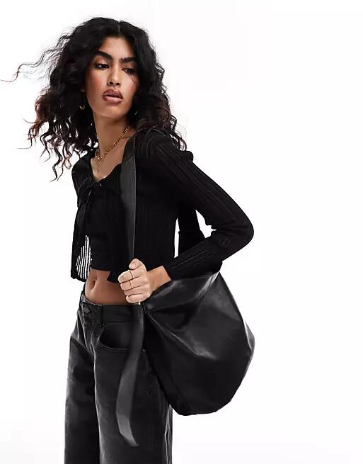 Only open seam tie front cardigan in black Cover