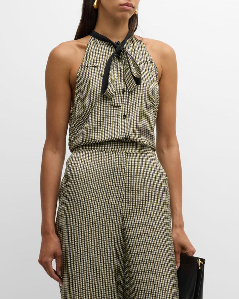 DOROTHEE SCHUMACHER Checked Coolness Houndstooth Tie-Neck Blouse Cover