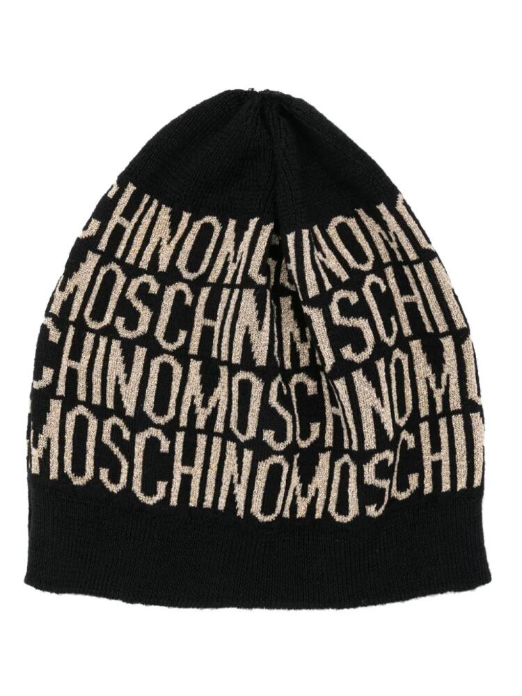 Moschino intarsia-logo fine-knit beanie - Black Cover