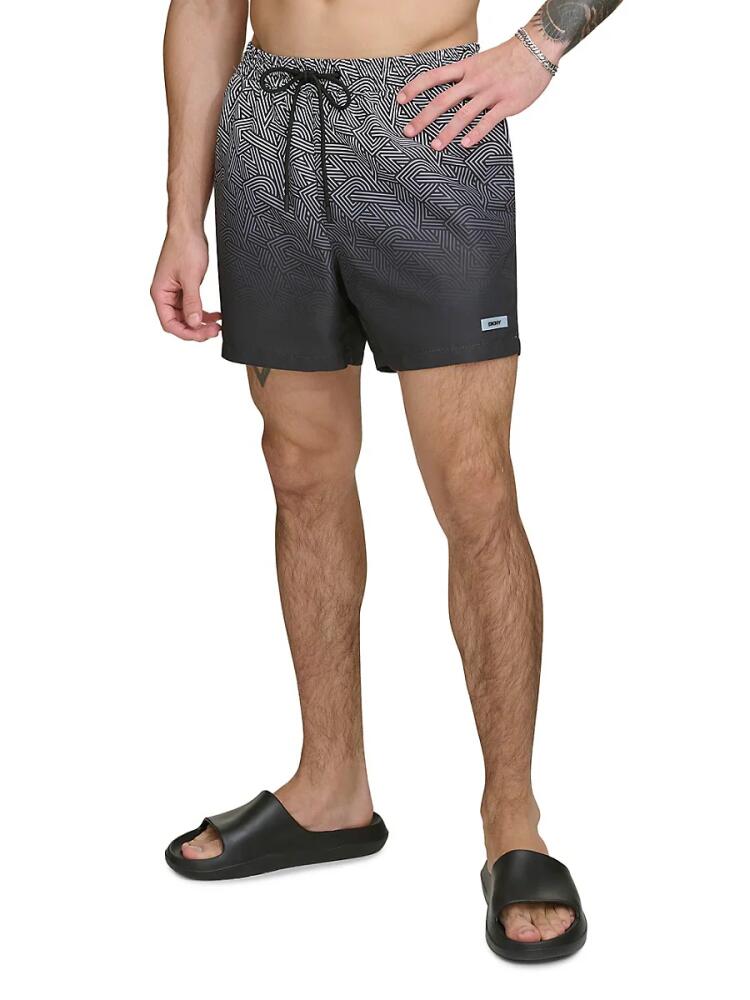 DKNY Men's Textured Ombre Drawstring Swim Shorts - Black Cover