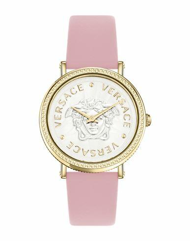 Versace V-dollar Leather Watch Woman Wrist watch Gold Calfskin Cover