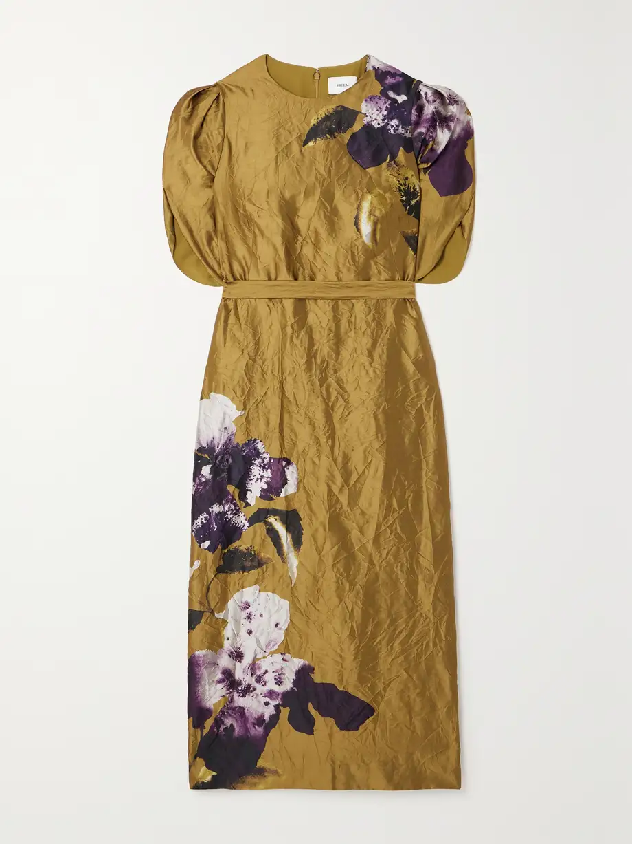 Erdem - Astrea Floral-print Crinkled-satin Midi Dress - Gold Cover