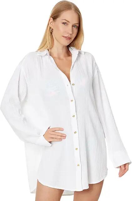 Lilly Pulitzer Kwitney Long-Sleeve Cover Up (Resort White) Women's Dress Cover