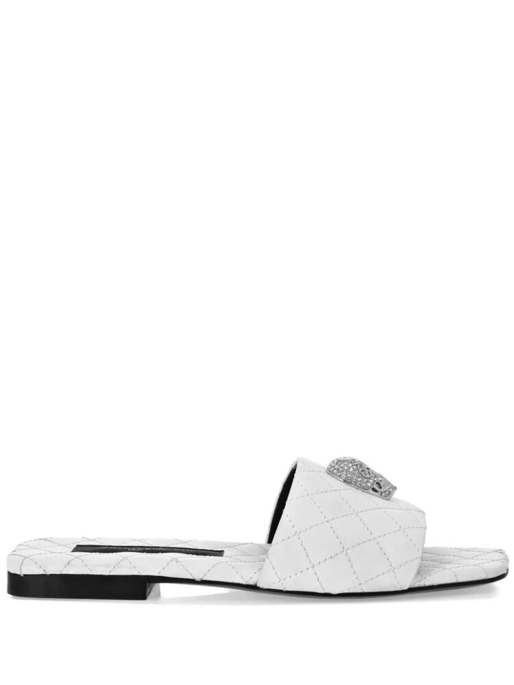 Philipp Plein skull-embellished quilted leather slides - White Cover