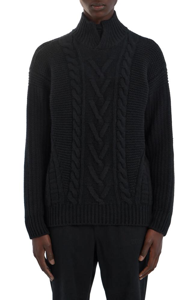 ZEGNA Cable Stitch Split Turtleneck Cashmere Sweater in Nero Cover