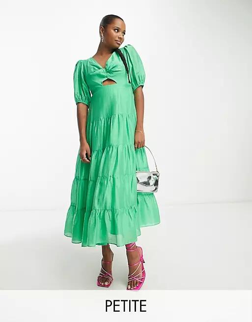 Ever New Petite short sleeve cut-out maxi dress in green Cover