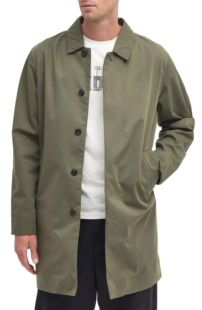 Barbour Rokig Waterproof Long Coat in Dusty Olive/Glenmoor Cover