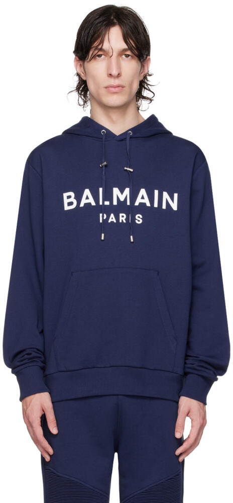 Balmain Navy Printed Hoodie Cover