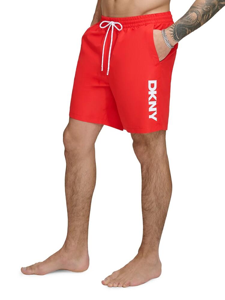 DKNY Men's Logo Standard Fit Swim Shorts - Red Cover