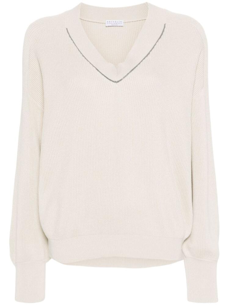 Brunello Cucinelli Monili-chain ribbed jumper - Neutrals Cover