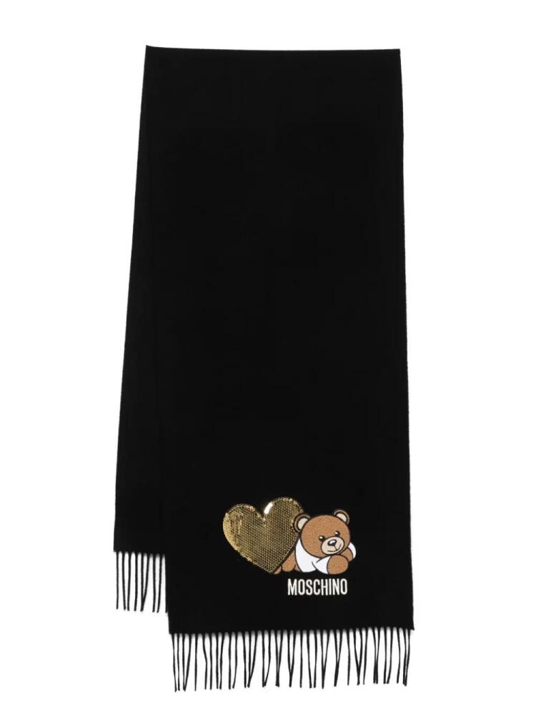 Moschino Teddy Bear-embroidered scarf - Black Cover