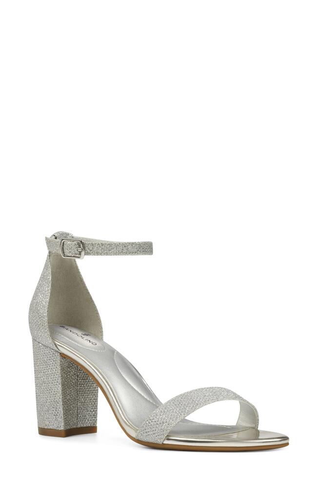 Bandolino Armory Ankle Strap Sandal in Silver Glam Fabric Cover